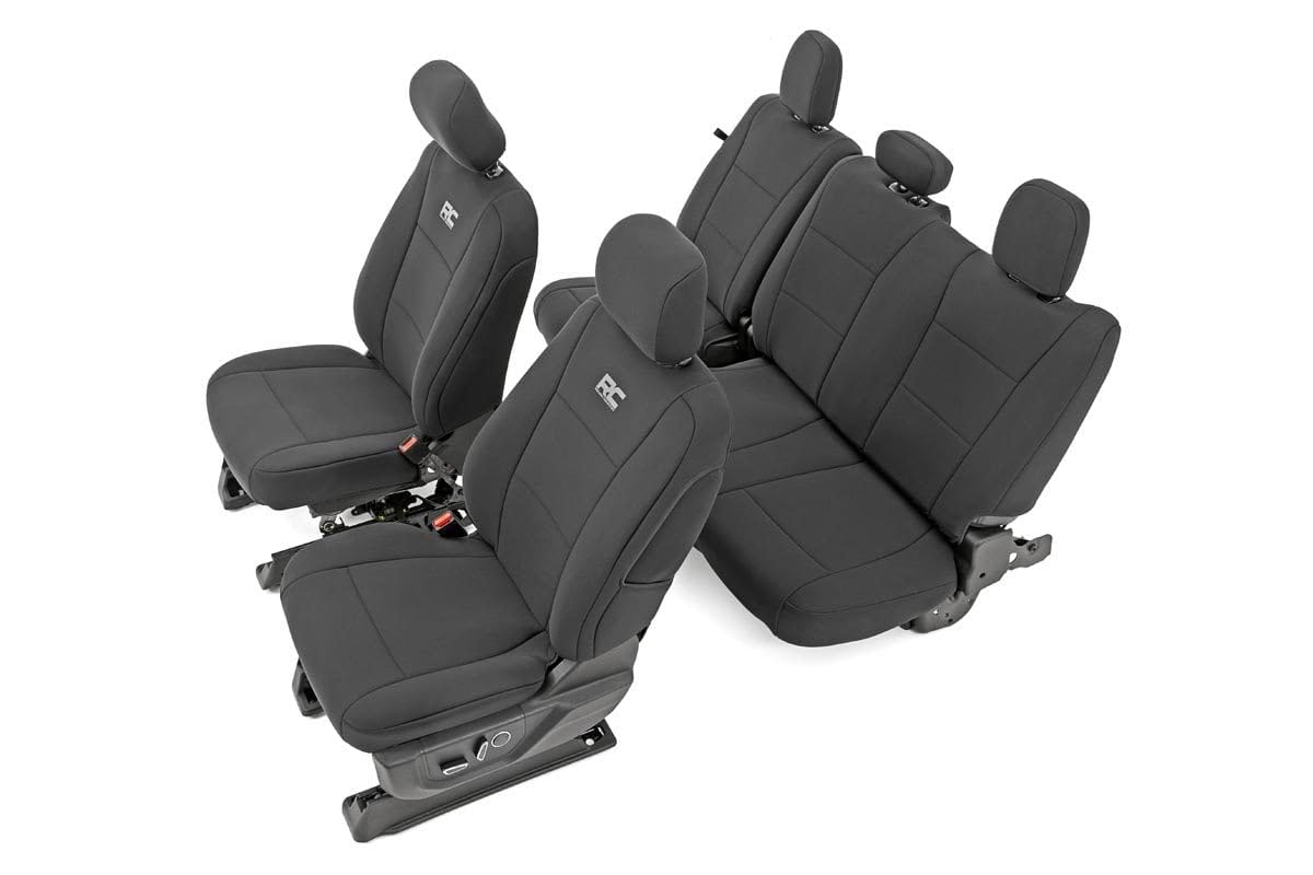 Rough Country Neoprene Seat Covers for F-150, Lightning, Ford F-250 & F-350 Crew Cab (2015-2025) w/FR Bucket Seat - Front & Rear Seat Cover Set, Waterproof, UV Resistant, Foam Padded