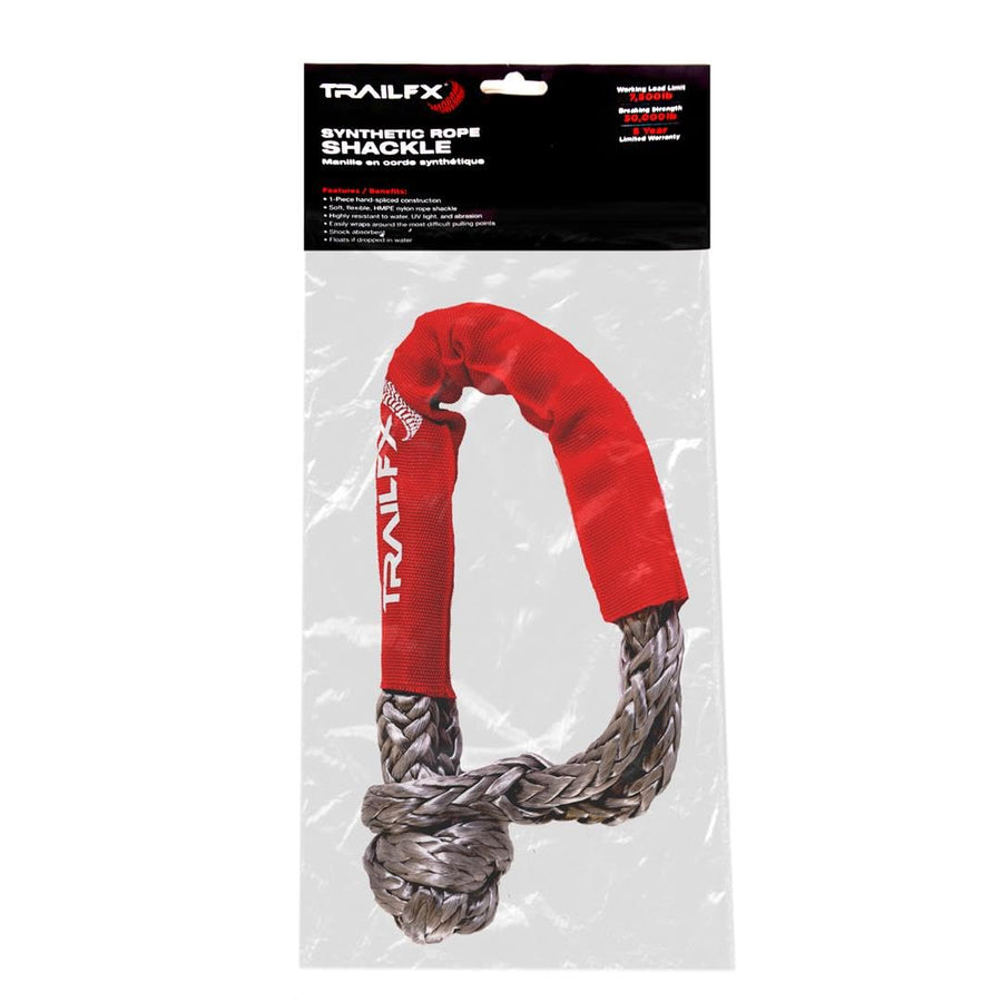 7/16 Inch TrailFX Shackle Rope HMPE Synthetic Rope 7,500 Pound Working Load Limit 30,000 Pound Break Strength Red Single WA046