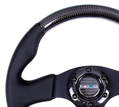 NRG Innovations Carbon Fiber NRG-ST-310CFBS Steering Wheel, 315mm with Black Stitching, Perforated Leather Trim