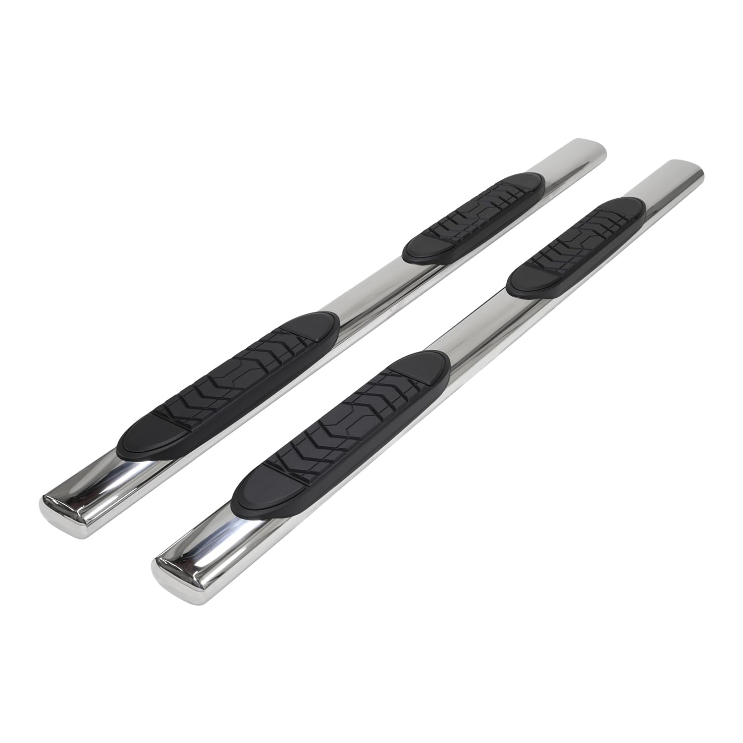 TFX A7101S TrailFX 5 Inch Oval Straight Side Bars with Bed Step Fits 2022-2025 Toyota Tundra Crew Max Polished Stainless Steel Slip-Resistant Pads Rocker Panel Mount