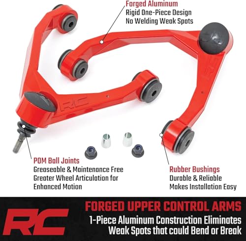 Rough Country Upper Control Arms Forged Aluminum for Toyota Tacoma (2005-2023) 4Runner (2010-2024) OE Upgrade, 2-Pack, Red