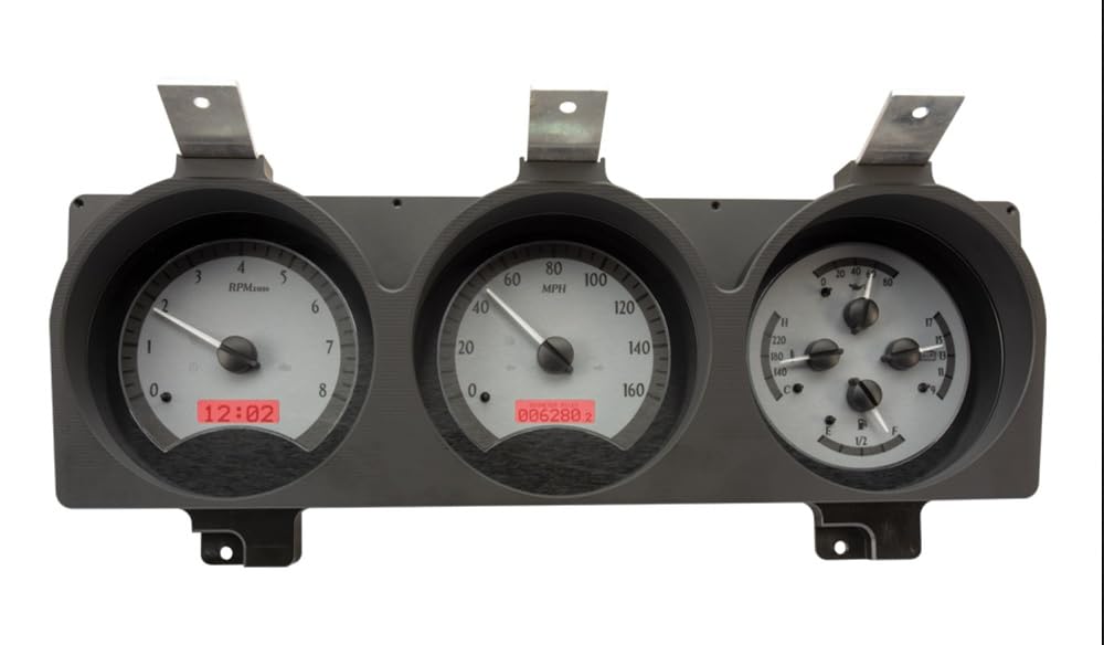 Dakota Digital VHX-81D-PU-S-R Gauge System Analog Dash Compatible with 1981-93 Dodge Full-Size Truck and Ramchargers, Silver Alloy Style, Red Backlighting