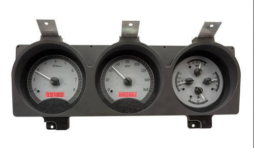 Dakota Digital VHX-81D-PU-S-R Gauge System Analog Dash Compatible with 1981-93 Dodge Full-Size Truck and Ramchargers, Silver Alloy Style, Red Backlighting