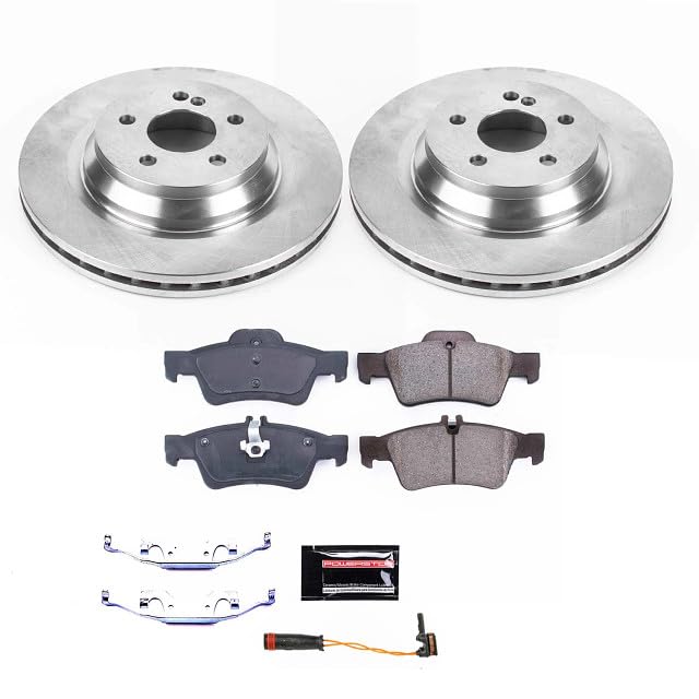 Power Stop KOE6568 Rear Replacement Brake Kit-OE Brake Rotors & Ceramic Brake Pads and 1 Rear Sensor Wire For CL550, CL600, S350, S400, S550, S600, SL550 [Model Specific]