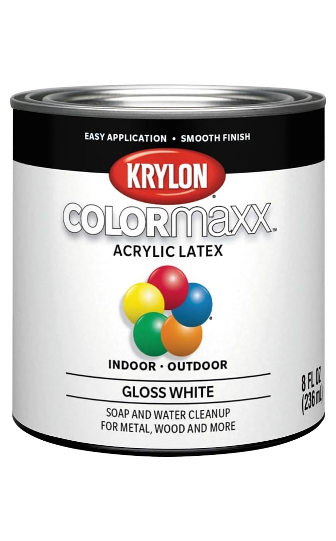 COLORmaxx Krylon K05612007 Acrylic Latex Brush On Paint for Indoor/Outdoor Use, ½ Pint, Gloss White