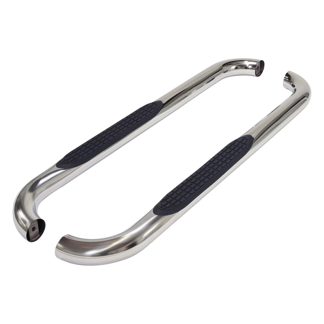 Nerf Bars TrailFX for Chevrolet Silverado 1500 Standard Cab 2020-2021 3 Inch Round Bent Polished Stainless Steel Side Steps Slip-Resistant Step Pads Frame Body Mount Set of 2 Running Boards