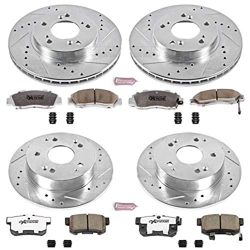 Power Stop K707-26 Z26 Carbon Fiber Brake Pads Front and Rear with Drilled & Slotted Brake Rotors Kit For Acura Integra 1997-2001 [Model Specific]
