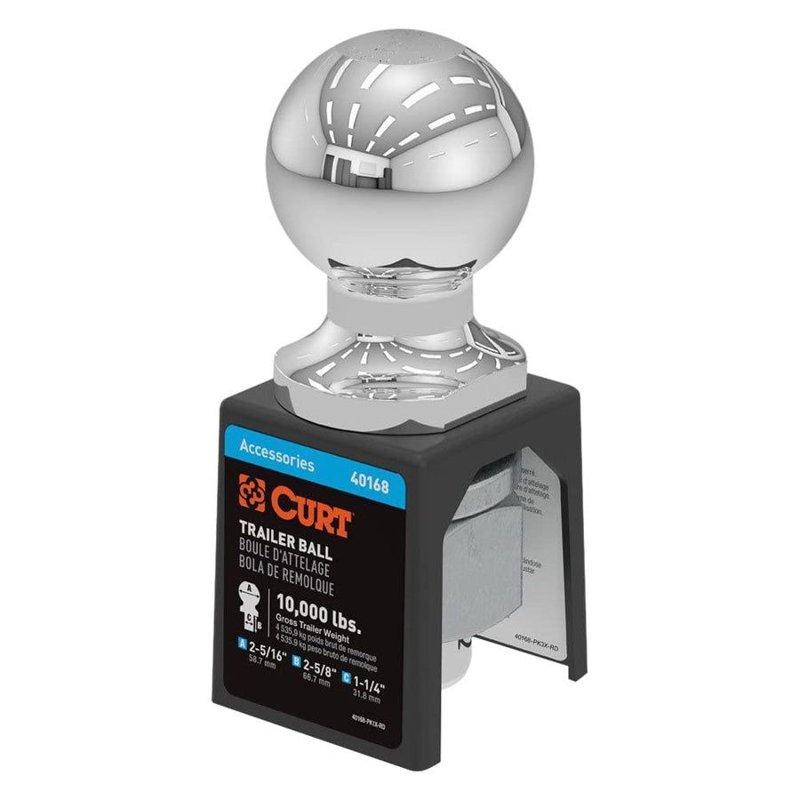 CURT 40168 Trailer Hitch Ball Chrome, 10,000 lbs, 2-5/16-Inch Diameter, 1-1/4 x 2-5/8-In Shank