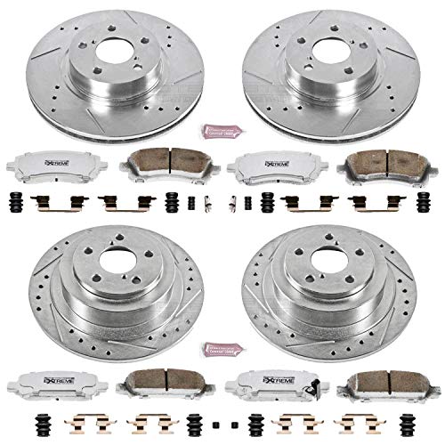 Power Stop K2750-26 Z26 Carbon Fiber Brake Pads Front and Rear with Drilled & Slotted Brake Rotors Kit For Subaru Legacy 2002-2004 [Model Specific]