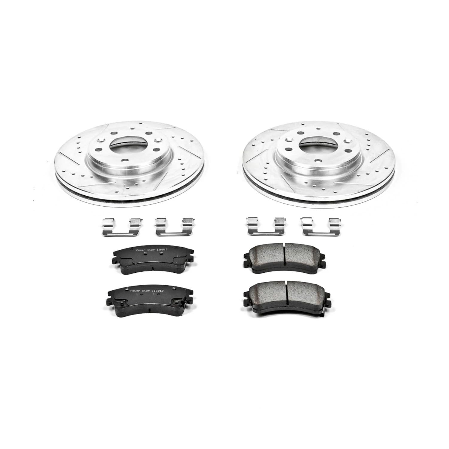Power Stop K2448 Z23 Carbon Fiber Brake Pads with Drilled & Slotted Brake Rotors Kit For Mazda 6 2003-2005 [Model Specific]