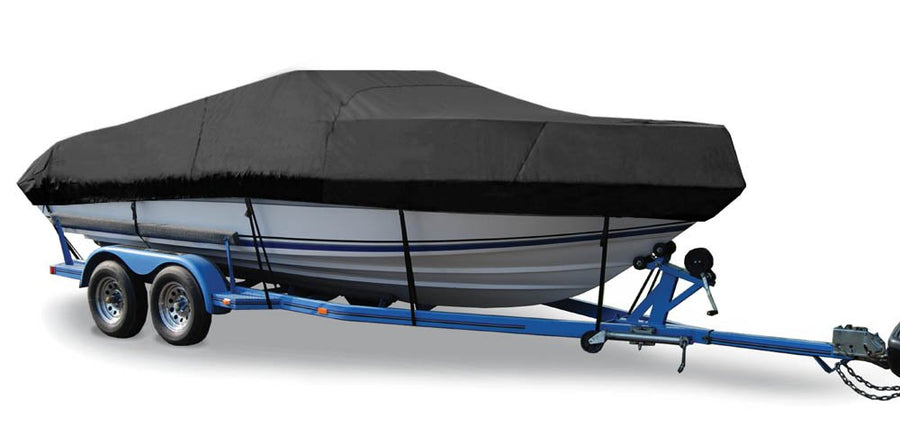 Trailerite Semi-Custom Boat Cover for V-Hull Cuddy Cabin Boats with Inboard/Outboard Motor, Black Taylor Made Products (17'5" - 18'4" CL x 93" B)