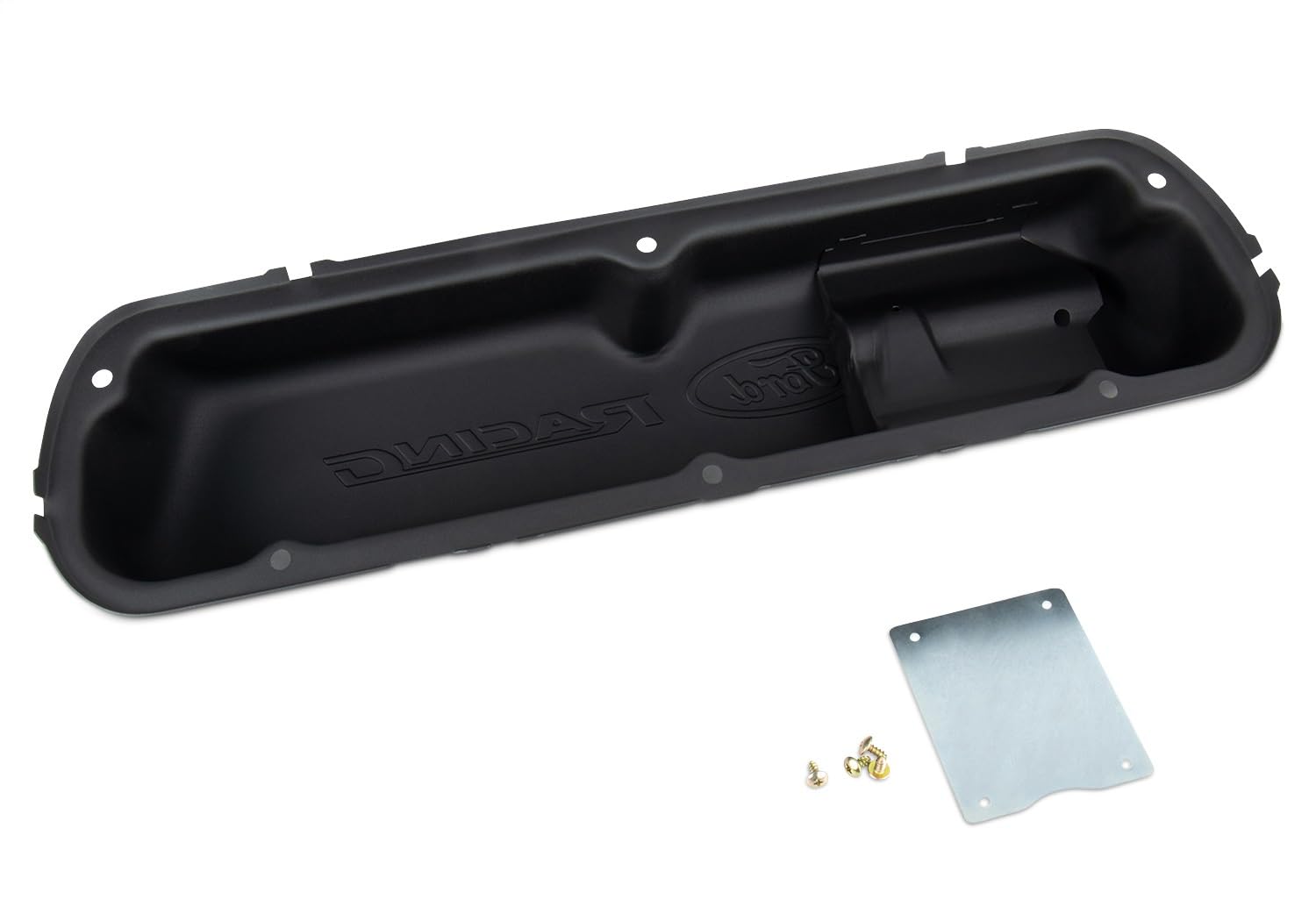 Ford Racing Logo Valve Cover, Stock Height, Baffled, Breather Hole, Steel, Black Crinkle