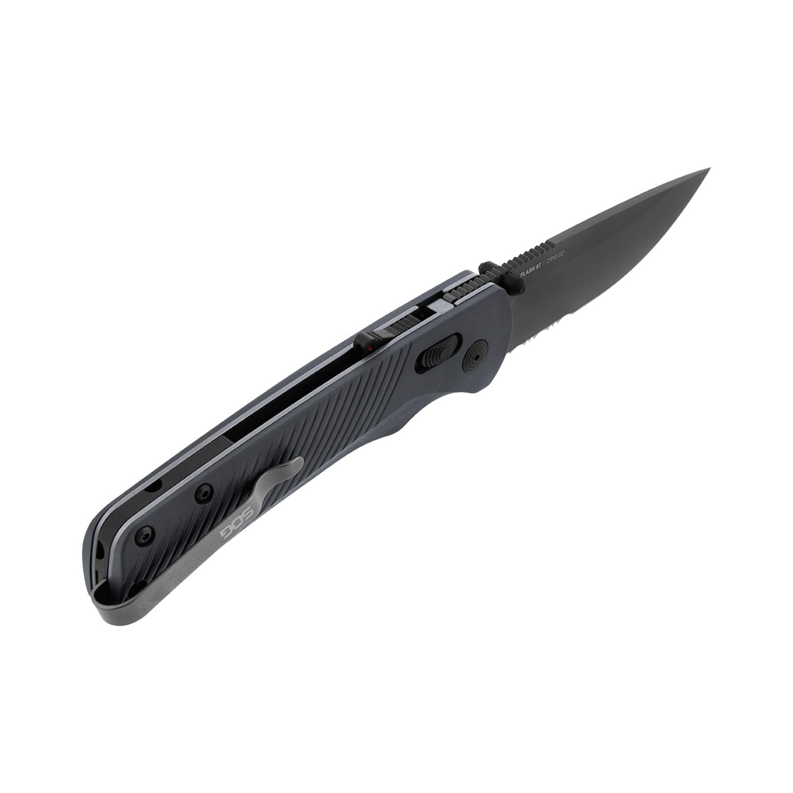 SOG Flash AT Ambidextrous Daily Carry Partially Serrated Pocket Folding Knife | Ergonomic Handle | D2 Steel Blade, Urban Grey