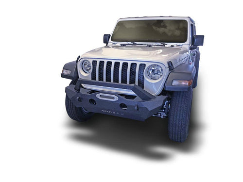 Stubby TrailFX Front Bumper Fits 2018–2025 Jeep Wrangler JL Grille Guard Winch Mount and LED Light Bar Mount Black Powder Coated SteelOEM Fog Light Cutouts Skid Plate With Mounting Hardware