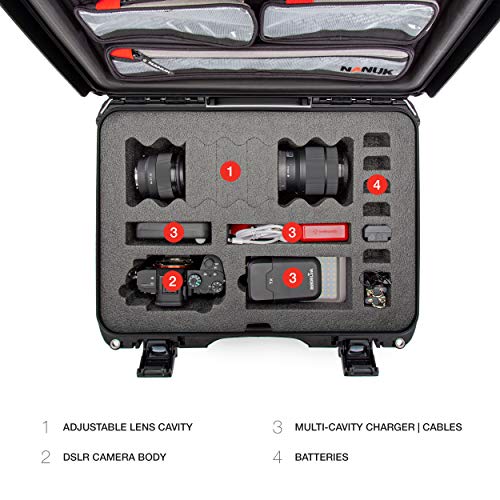 Waterproof Nanuk 925-DSLR1 Carry-on Hard Case with Lid Organizer and Foam Insert for Canon, Nikon - DSLR Body and Lens/Lenses - Black