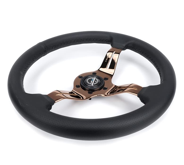 NRG Innovations Steering Wheel NRG-ST-010RG-PR - Light Weight Gaming Wheel: Splitz- Made with Perforated Leather, Light Weight Composits and Rose Gold Spoke with Slits