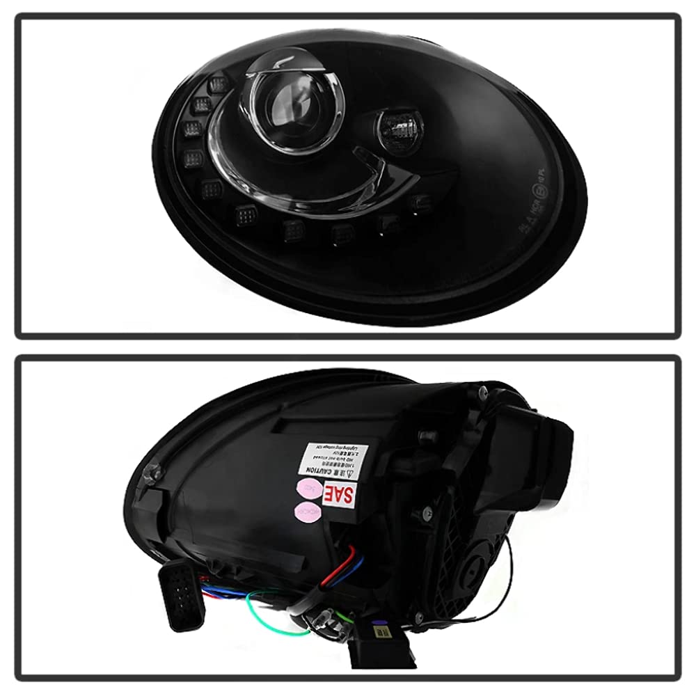 Volkswagen Beetle 06-10 Spyder 5080929 Projector Headlights - DRL LED - Black