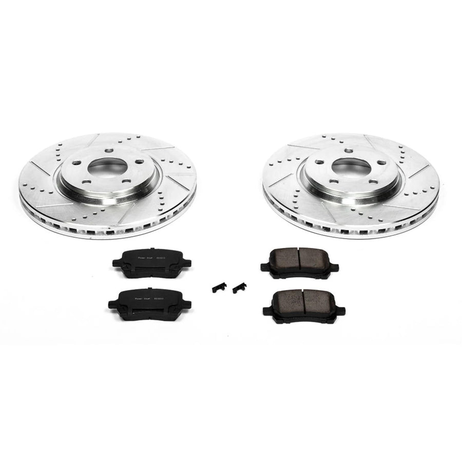 Power Stop K1614 Z23 Carbon Fiber Brake Pads with Drilled & Slotted Brake Rotors Kit For Chevrolet Cob, Chevrolet Malibu, Pontiac G5, Pontiac G6, Saturn [Model Specific]