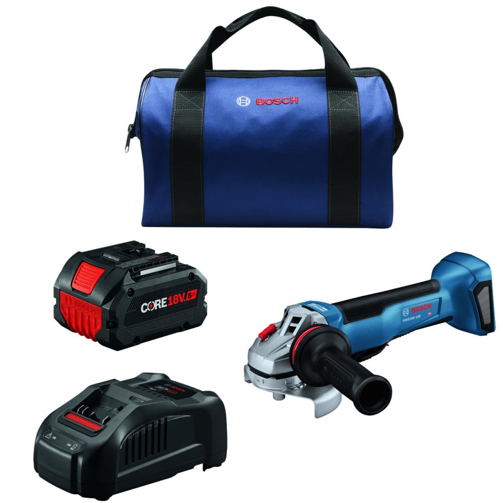 Bosch GWS18V-10PB14 18V Brushless Angle Grinder Kit 4-1/2 – 5 In. with No Lock-On Paddle Switch and (1) CORE18V® 8 Ah High Power Battery