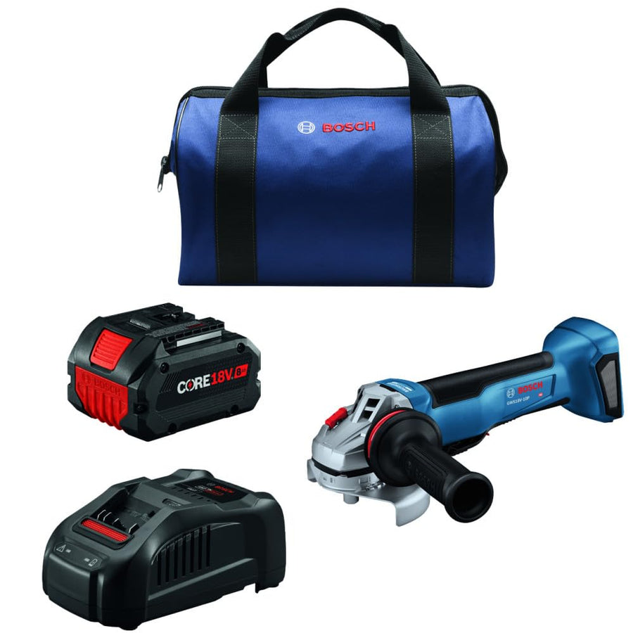 Bosch GWS18V-10PB14 18V Brushless Angle Grinder Kit 4-1/2 – 5 In. with No Lock-On Paddle Switch and (1) CORE18V® 8 Ah High Power Battery