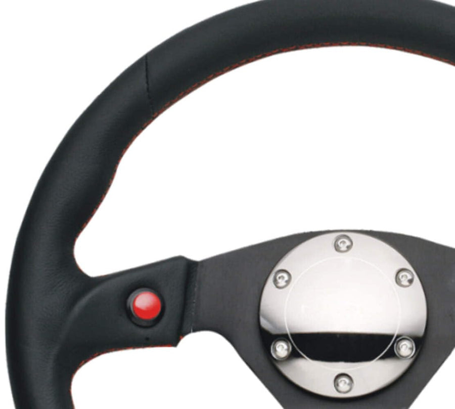 NRG Innovations Reinforced NRG-RST-007R Steering Wheel- 320mm Sport Steering Wheel With/Dual Horn Button/Chrome Plate/Leather, Double Riveted Spokes