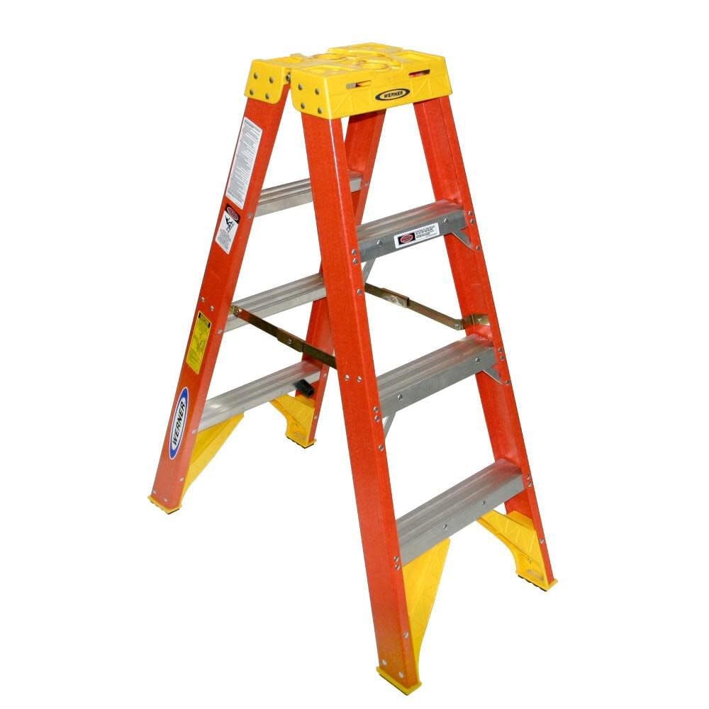 Twin Werner Step Ladder (T6204), Fiberglass, Orange, 4' Length, 19.92" Width, 9" Height
