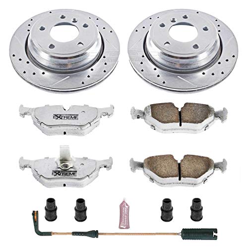 Power Stop K3125-26 Z26 Carbon Fiber Brake Pads Rear with Drilled & Slotted Brake Rotors Kit and 1 Rear Sensor Wire For BMW 525i, BMW 528i, BMW 530i, BMW 540i [Model Specific]