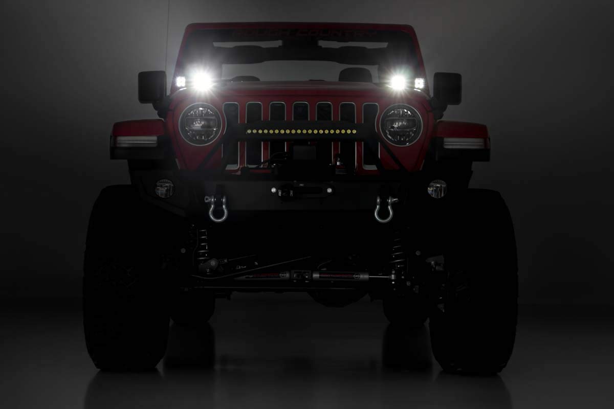 Quad LED Light Pod Kit Rough Country w/White DRL for 18-23 Jeep JL/JT - 70824
