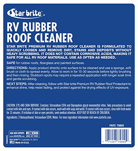 Premium RV Rubber Roof Cleaner STAR BRITE - Effortless Cleaning for Camper Roofs, Fiberglass & Painted Surfaces - 1 GAL (075800)
