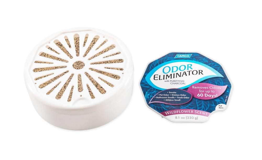 Camco Smell Eliminator 44260 with Purifying Charcoal - Absorbs and Eliminates Foul Smells - Features a Long-Lasting Wildflower Scent for Up to 60 Days