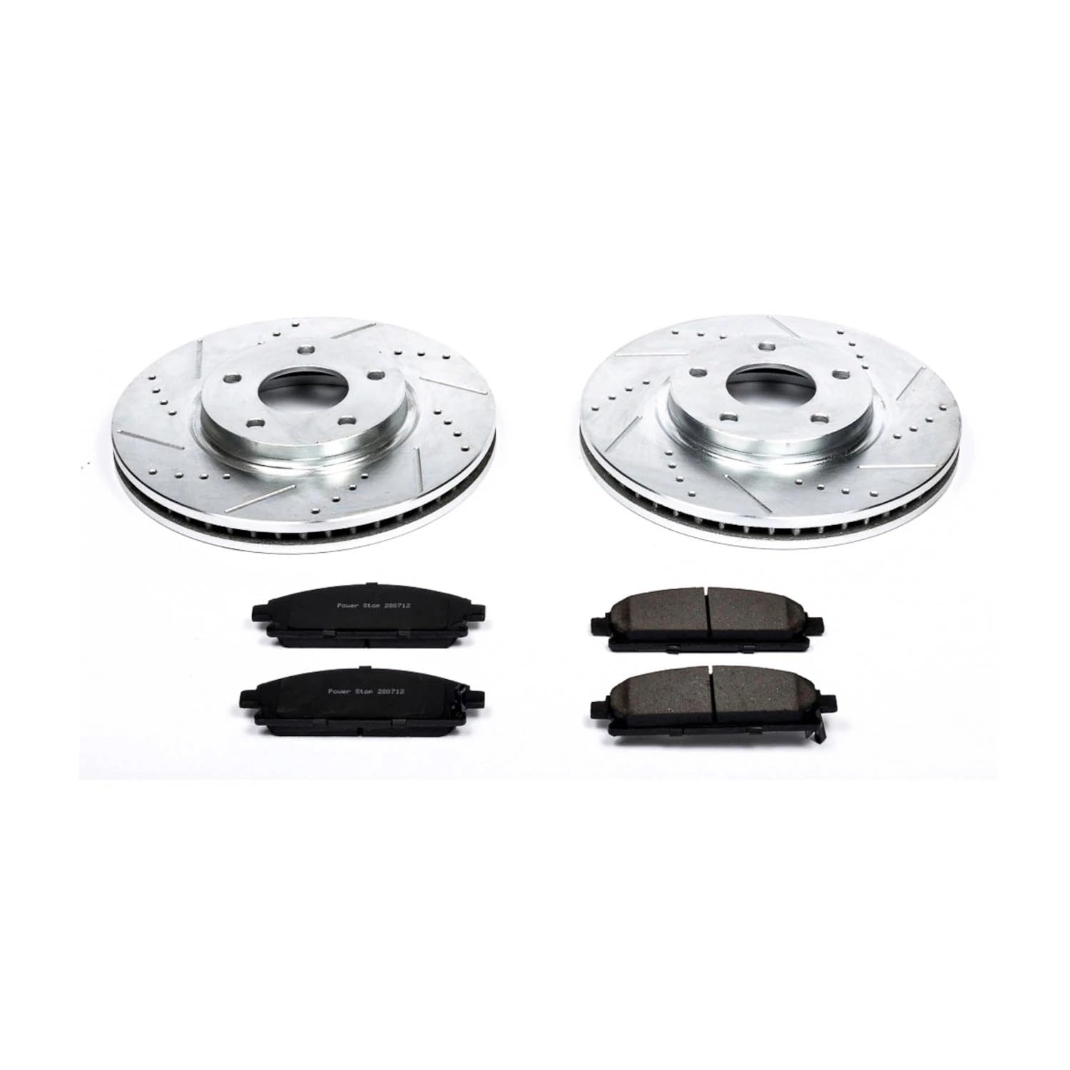 Power Stop K150 Z23 Front Carbon Fiber Brake Pads with Drilled & Slotted Brake Rotors Kit For Nissan Quest 2004-2009 [Vehicle Specific]