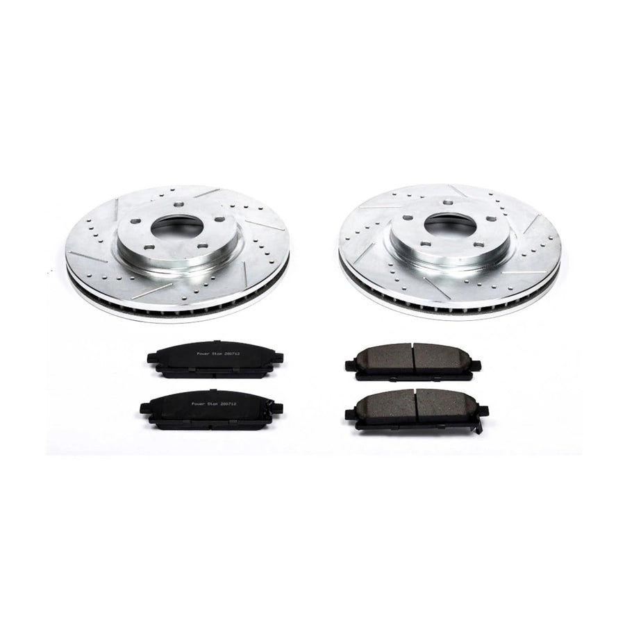 Power Stop K150 Z23 Front Carbon Fiber Brake Pads with Drilled & Slotted Brake Rotors Kit For Nissan Quest 2004-2009 [Vehicle Specific]