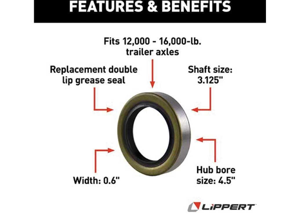 Lippert Automotive 295924: Unitized Oil Seal - 3.125 Id X 4.500 Od X 0.600-12000-16000# Axle