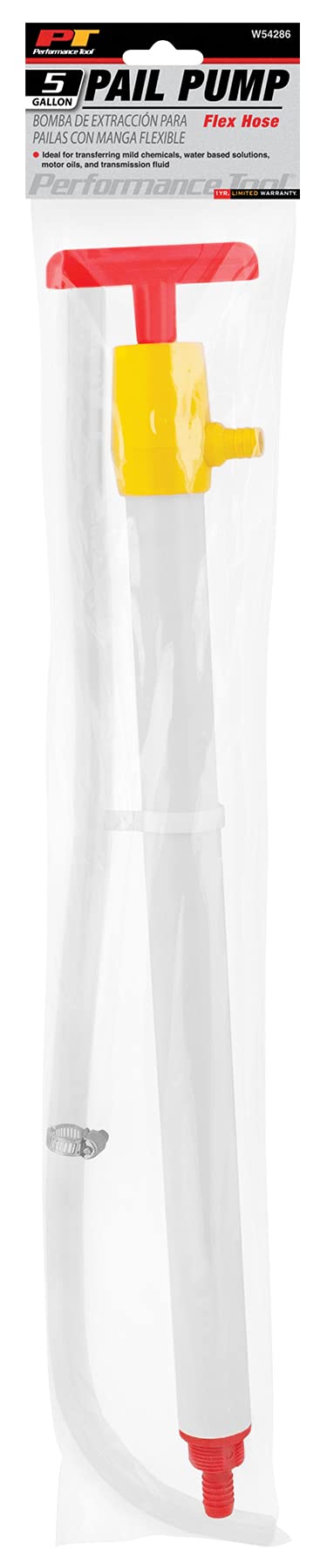 Flex Hose Performance Tool W54286 Pail Pump Dispenser for Fluid Transmission, White, 5-Gallon Pails