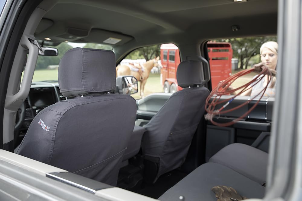Covercraft Custom Seat Covers Carhartt SeatSaver | Fits 2015-2018 Ford F-150 (excludes Raptor) | 1st Row Bucket Seats, Duck Weave Gravel