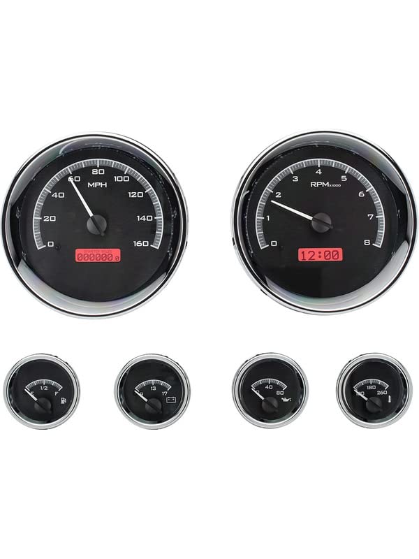 Dakota Digital 6 Round Universal Analog Dash Gauge System, Black Alloy Style, Red Backlighting - VHX-1024-K-R