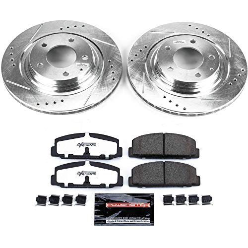 Power Stop K4835-26 Z26 Carbon Fiber Brake Pads Rear with Drilled & Slotted Brake Rotors Kit For Mazda RX-7 1993-1995 [Model Specific]