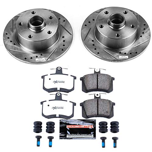 Power Stop K588-26 Z26 Carbon Fiber Brake Pads Rear with Drilled & Slotted Brake Rotors Kit For Audi A4 1996-1997 [Model Specific]