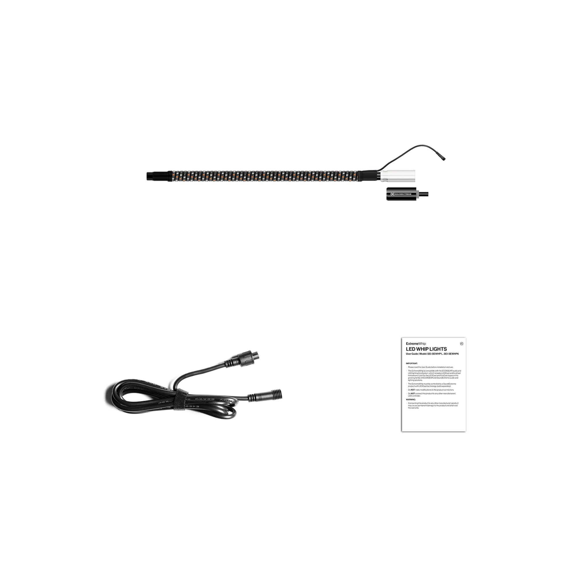 ExtremeWhip by ECOXGEAR SoundExtreme 2FT LED Whip and Quick Release Magnetic Whip Mount Waterproof Dirt Proof LEDCast Compatible