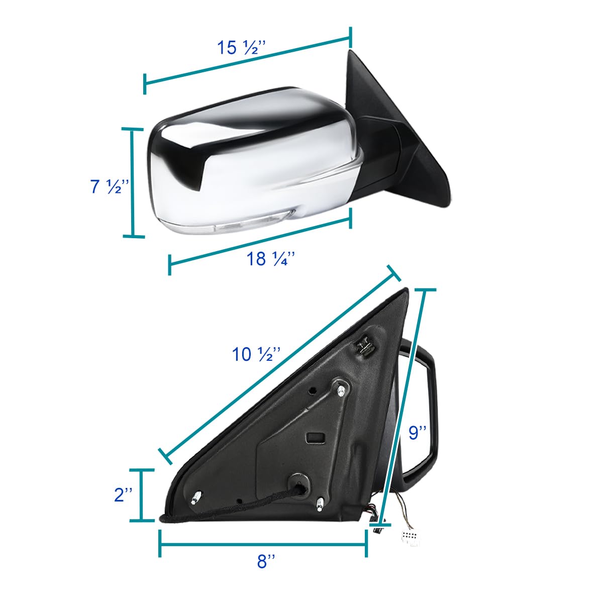Right Passenger Side Mirror Spec-D Tuning LED Signal Power Heated Compatible with 2013-2019 Dodge Ram 1500