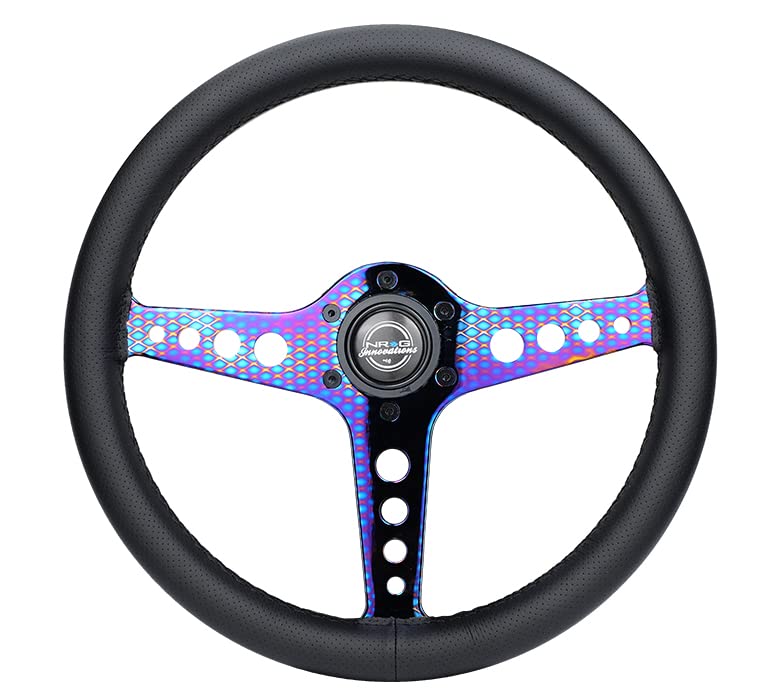 NRG Innovations Light Weight NRG-ST-034MC-PR Gaming Steering Wheel: Driftz- Made with Perforated Leather, Light Weight Composits and NeoChrome Spoke with Holes