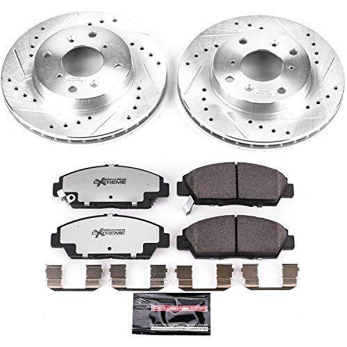 Power Stop K1033-26 Z26 Carbon Fiber Brake Pads with Drilled & Slotted Brake Rotors Kit For Honda Prelude 1992-1996 [Model Specific]