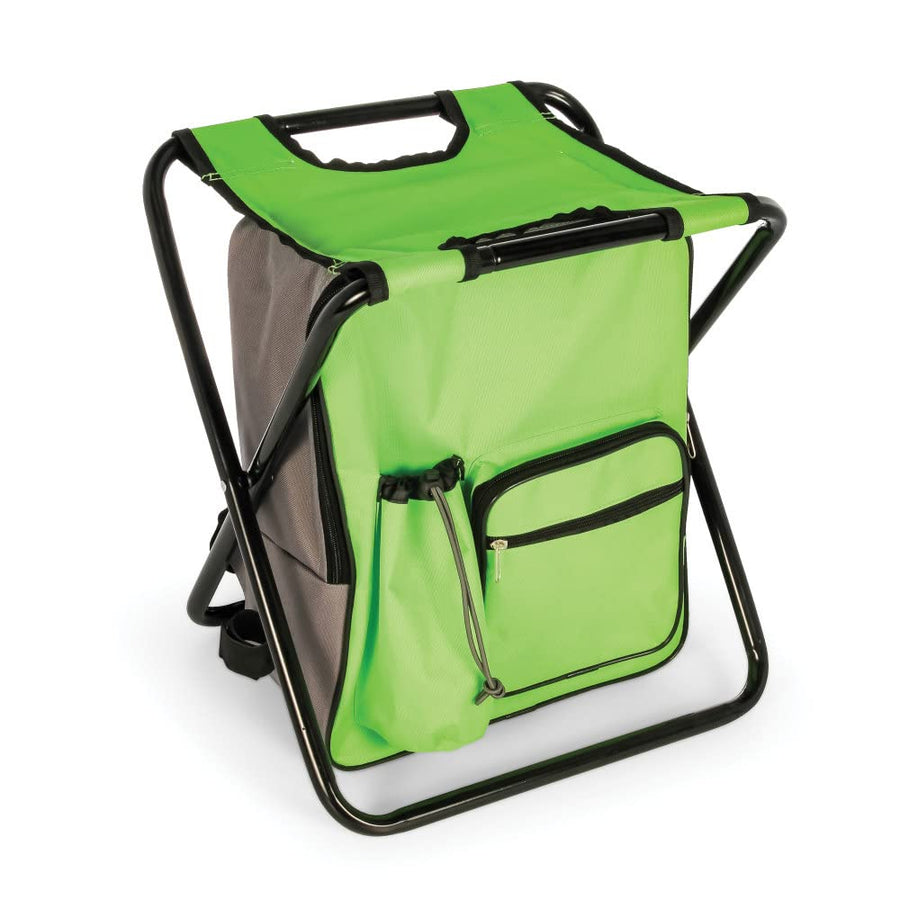 Camco Camping Folding Stool Backpack Cooler Trio- Bag with Waterproof Insulated Cooler Pockets and Sturdy Legs for Seating, Great for Travel- Green (51909)