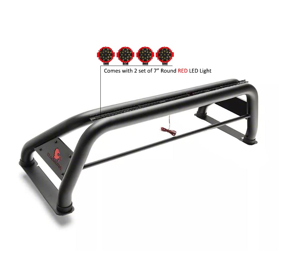 Classic Black Horse Roll Bar Incl. Pair of 7.0" Dia. LED Lights w/Red Trim Rings Compatible with 2005-2021 Nissan Frontier-RB-NIFRB-PLR