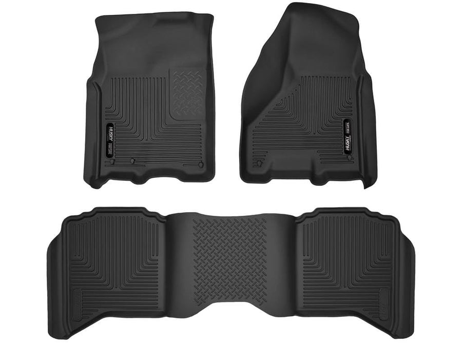 Husky Liners Floor Mats X-act Contour | Fits 2009-2024 Dodge Ram 1500 (19-24 Classic Body) 10-18 Dodge Ram 2500/3500 Crew Cab w/Auto Trans | Front & 2nd Row, 3-pc Black - 53608