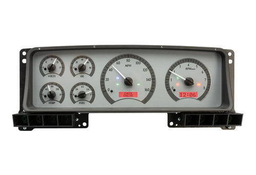 Dakota Digital VHX-87F-PU-S-R Gauge System Analog Dash Compatible with 1987-91 Ford Pickup and Bronco, Silver Alloy Style, Red Backlighting