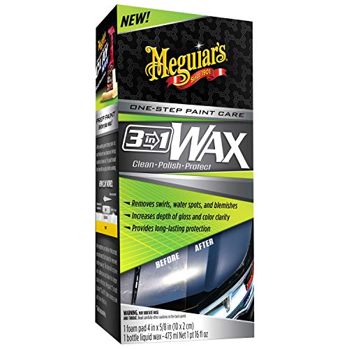 Meguiar's 3 In 1 Wax - Advanced Wax Cleaner that Blends Defect and Scratch Removal, Car Polishing for a High Gloss, and Long-Lasting Paint Protection All in One Step, 16 Oz