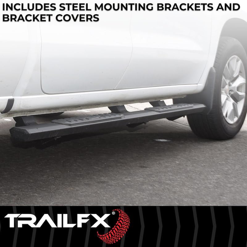 TrailFX AL4026B Nerf Bar, 4-1/2 Inch Hexagonal Straight, with Step Pads, Rocker Panel Mount, Powder Coated, Black, Aluminum, with Plastic End Caps/Bracket Covers, Fits 2024-2025 Toyota Land Cruiser