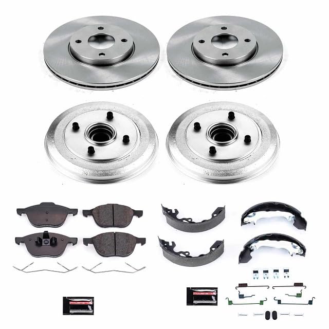Power Stop KOE15192DK Front and Rear Replacement Brake Kit Autospecialty Brake Rotors and Ceramic Brake Pads with OE Brake Drums & Brake Shoes
