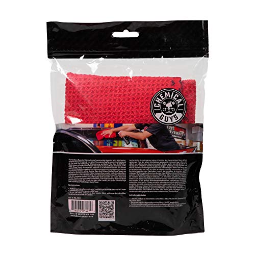 Waffle Weave Red Microfiber Drying Towel Chemical Guys - 24" x 16", 70/30 Blend Microfiber Towel with Silk Edging for Scratch-Free Car Drying, Ultra Absorbent and Safe for All Surfaces